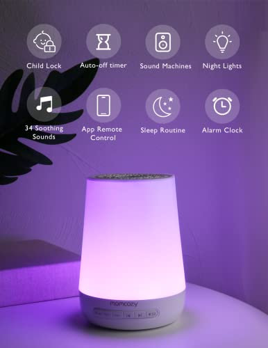 Baby Sound Machine, Momcozy White Noise Machine for Baby Sleeping with Night Light, Toddler Sleep Trainer 34 Soothing Sleep Sounds, Timer, App Remote Control, Personal Sleep Routine Alarm Clock(Blue)
