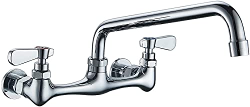 Commercial Kitchen Faucet Wall Mount with 8 Inch Swivel Spout 8" Center Sink 2-Handle Faucet Mixer Tap Polish Chrome,4353