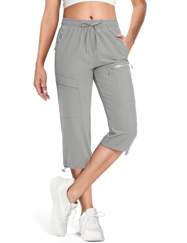 MAGCOMSEN Women's Capri Pants with 5 Pockets Hiking Lightweight Quick Dry Cargo UPF 50+ Summer Travel Golf Workout Casual Light Grey L at Amazon