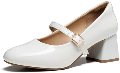 Trary Mary Jane Shoes Women, Chunky Mary Janes Heels for Women Shoes Dressy  Casual, White Dress Shoes for Women Block Heels Closed Toe Mary Jane Pumps,  White, 9 price in Saudi Arabia |