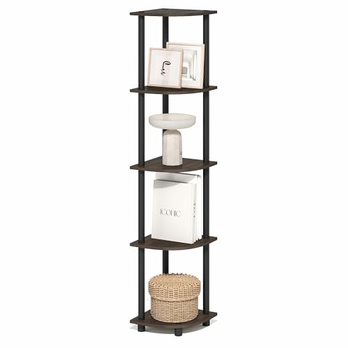 Furinno TURN-N-TUBE 5-Tier Corner Bookshelf, Brown Grain