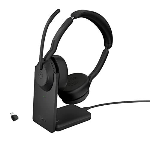 Jabra Evolve2 55 - schnurloses Stereo-Headset mit Ladestation Air Comfort - Mikrofone mit Geräuschunterdrückung und ANC - MS Teams Zertifiziert, mit Anderen Plattformen kompatibel - Schwarz