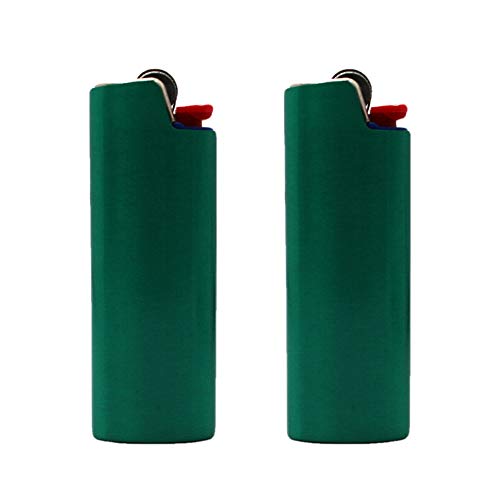 2 (Two) Brushed Metal Lighter Covers/Sleeves/Holders for Large BIC J6 lighters (Green)