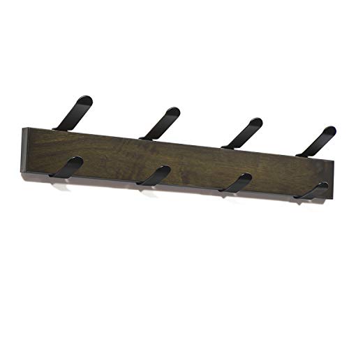 RooLee Coat Hooks Coat Rack Wall Mounted Hat Rack Clothes Hook with 4 Metal Hooks Walnut Finish - Thumbnail 7