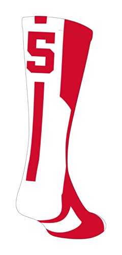 TCK Player Id Red/White Number Crew Sock (#5 - Single Sock, Small)