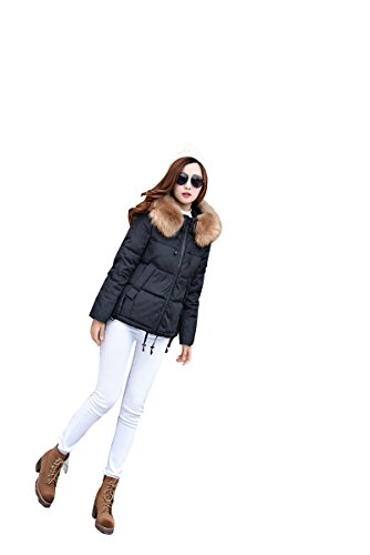 HXO women's Women's short Hooded Down Jacket Light Down Outwear Coat Black-M