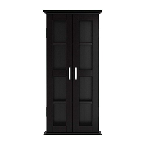 Ryan Rove Kirkwell 41â€ Wood Bookcase Multimedia Organizer Shelf DVD Media Storage Tower with Doors in Black