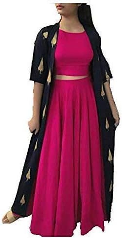Designer Rayon Kurti with Shrug and Skirt for Women and Girls Pink