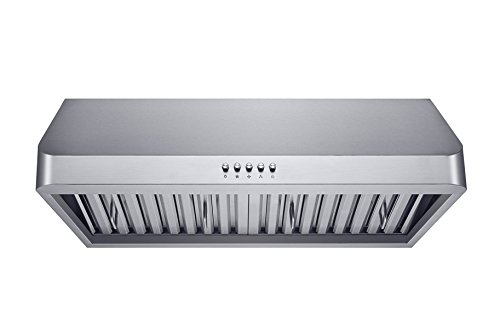 Winflo 30 in. 300 CFM Ducted Under Cabinet Range Hood in Stainless Steel with Baffle Filters and Grease Collector, LED lights and 3 Speed Push Buttons