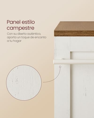 VASAGLE 4 Tier Slim Storage Trolley Kitchen Shelf with Wheels with Handle Small Space 20 x 43.2 x 86.5 cm Bathroom Laundry Rustic Cream White and Honey Brown LRC051K01