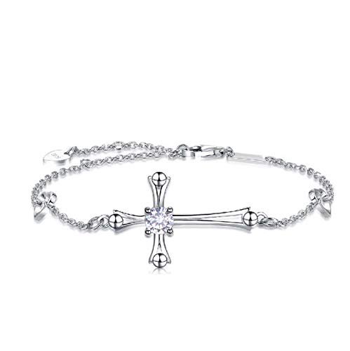 AMIGUO Women Cross Bracelet Religious Jewelry in Good Faith Classic Baptism Gift for Women (One Cubic Zirconia Cross Bracelet)