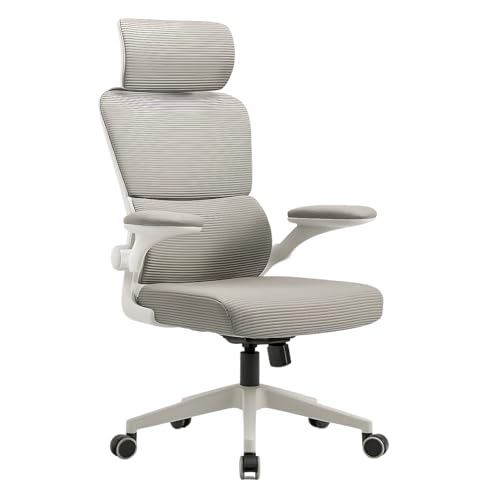 Cadeira de Escritório Cinza VMSTARK com Suporte Lombar Ajustável, Encosto de Cabeça e Design Ergonômico