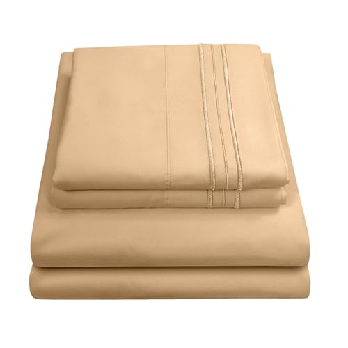 King Size Sheets - Breathable Luxury Bed Sheets with Full Elastic & Secure Corner Straps Built In - 1800 Supreme Collection Extra Soft Deep Pocket Bedding Set, Sheet Set, King, Camel