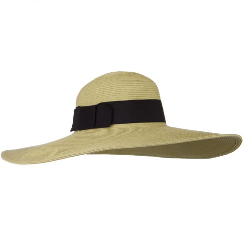 UPF 50+ Black Ribbon Wide Flat Brim Hat - Tan