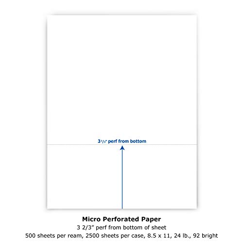 PrintWorks Professional Paper, 8.5 x 11, 24 lb, 1 Horizontal Perf 3.66" From Bottom, 2500 Sheets, White (04126C)