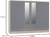 Seconique Nevada 6 Door 2 Drawer Wardrobe Grey Gloss Light Oak 230x52x182.5 view 9