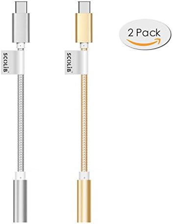 Type C to 3.5mm SCOLIB Moto Z Audio Headphone Stereo Adapter Connector,USB C to 3.5mm Audio Microphone Female Adapter for Moto Z Droid,XPS13,Type C Port Devices (Gold &amp; Silver)
