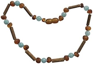 Aquamarine + Baltic Amber + Hazelwood Baby and Toddler Necklace. Colic, Reflux and Teething. Individually knotted.