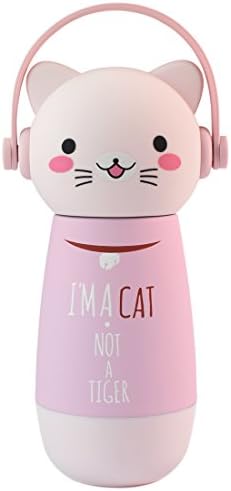 ZIIYAN Portable Stainless Steel Coffee Thermos Cute Cat Travel Mug Drinkware Water Bottle for Kids&amp; Adults, 9oz, Pink