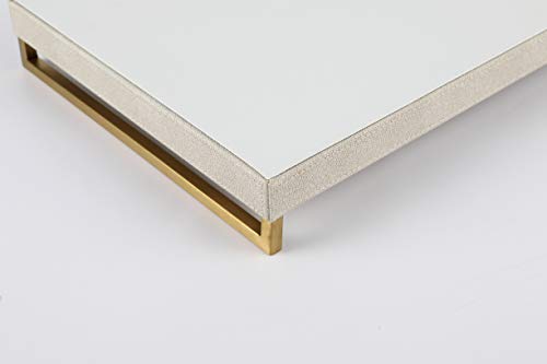 WV Faux Shagreen Decorative Tray PU Leather with Brushed Ti-Gold Stainless Steel Handle (Ivory)