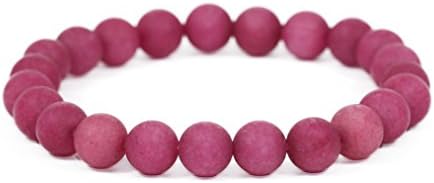 Lovelybead Gemstone Bracelets Natural Genuine Gemstones Birthstone Handmade Healing Power Crystal Beads Elastic Stretch 8mm 7.5 Inch Unisex (Dark Pink Matte Agate)