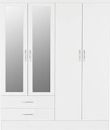 Seconique Nevada 4 Door 2 Drawer Wardrobe White Gloss Metal Handles view 4