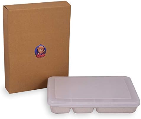 Crya Bento Wheat Straw Grid Ecofriendly Lunch Box BPA Free 4 Partition Tiffin with Spoon for Kids and Adults (Brown)