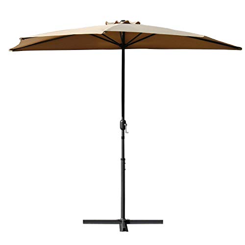 Peach Tree Sunbrella 10FT Outdoor Patio Umbrella Aluminum Pole Market Table Beach Parasol with Push Button Tilt Crank Lift Mechanism, Khaki