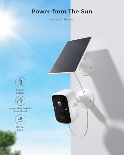 Hiseeu Solar Security Cameras Wireless Outdoor System, 4 Cam-Kit, Expandable to 10CH, No Monthly Fee, Solar-Powered, Home Security Cameras System with 2K Color Night Vision, Easy Setup, 2.4G & 5G WiFi