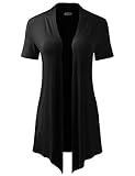BIADANI Women Versatile Soft Short Sleeve Open Front Drape Cardigan Black Large