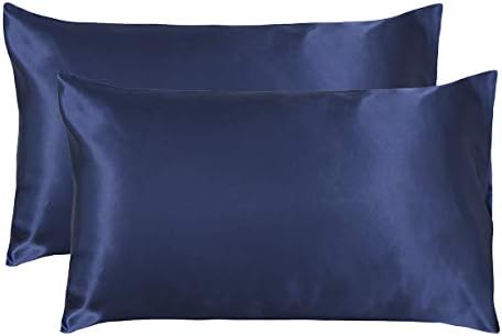 Omela 2 Pack King Size Silk Like Satin Pillow Cases for Hair and Skin Navy Blue Hypoallergenic Sateen Pillowcase 50x102cm (NB)