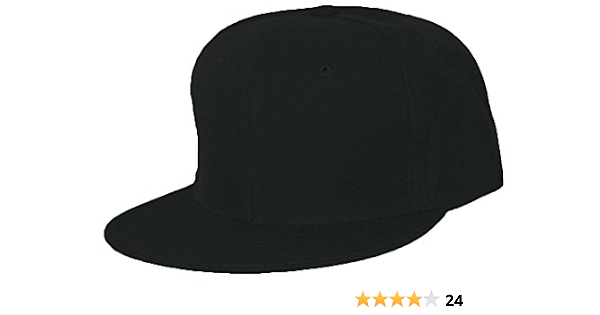 Plain Fitted Flat Bill Hat - Black at 