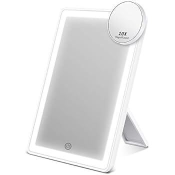 ESR7Gears Makeup Mirror with Lights, Vanity Mirror with 72-LED Halo Lighting, Detachable 10× Magnification Mirror, Tricolor Lighting, Stepless Dimming, and Dual Power Options, Lighted Cosmetic Mirror
