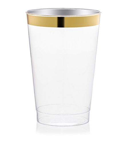 DRINKET Gold Plastic Cups 14 oz Clear Plastic Cups / Tumblers Fancy Plastic Wedding Cups With Gold Rim 50 Ct Disposable For Party Holiday and Occasions SUPER VALUE PACK