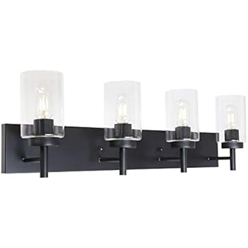 VINLUZ 4 Lights Bathroom Vanity Light Fixture Black Sconces Wall Lighting Modern Industrial Indoor Wall Mounted Lamp, Farmhouse Style Wall Light for Kitchen Living Room Dining Room
