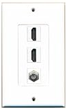 RiteAV - 2 HDMI and 1 Coax Cable TV F Type Port Wall Plate White Decorative