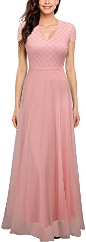 FORTRIC Women Sleeveless Top Lace See-Through Back Wedding Maxi Bridesmaid Long Dress Pink XL