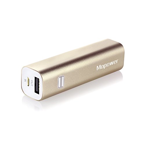 Portable Charger,Mopower 3000mAh Power Bank Lipstick-shaped Aluminum Metal External Backup Battery Pack for iPhone 6 4 5S 4S, iPad ,Galaxy S6 Note 3, iPod,HTC,Sony,LG, Mobile Digital Devices (Gloden)