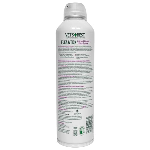 VET’S BEST NATURAL FLEA & TICK EASY SPRAY FOR CATS – NATURAL FLEA & TICK PREVENTION WITH COTTON SPICE SCENT – PLANT-BASED CAT SPRAY WITH ESSENTIAL OILS – GENTLE PEST CONTROL FORMULA – 14 OZ BOTTLE