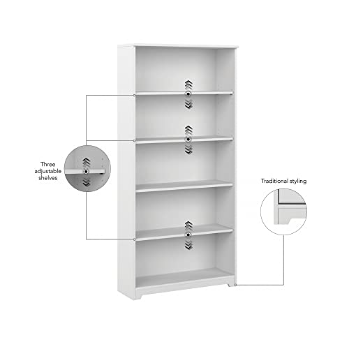 Bush Furniture Cabot Tall 5 Bookcase in White Pricepulse