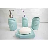 Home Basics Gift & Home Basics Beautiful Rose 4 Pcs Dolomite Mason Jar Durable Bath Accessory Set-Decorative Lotion Dispenser/Dish/Tumbler/Toothbrush Holder Perfect Gift & Decorating Idea, Mint