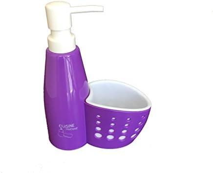 Kitchen and Bath Sink Soap Dispenser Pump with Sponge Holder, Scrubby Caddy Organizer (1, Purple)