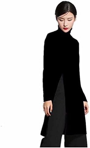 2017 new design Women's Cashmere Sweater，side open hem long cashmere dress for women (L, Black)
