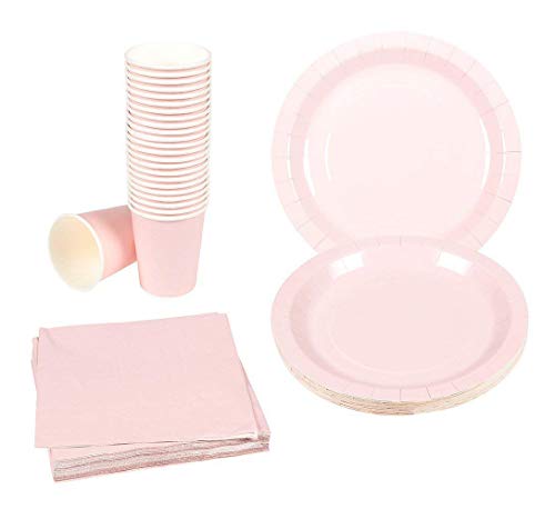 Disposable Dinnerware Set - 24-Set Paper Tableware - Dinner Party Supplies for 24 Guests, Including Paper Plates, Napkins and Cups, Pink