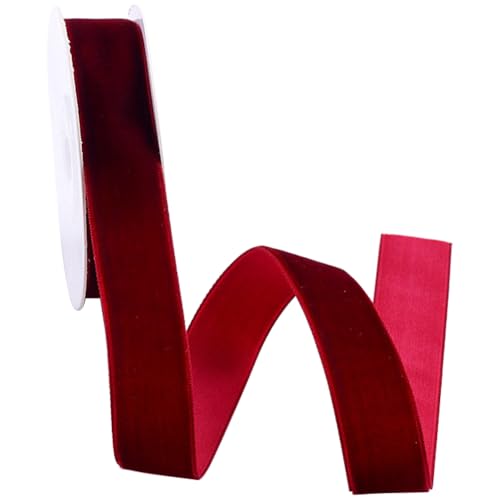 CABODYALS 2 Rolls 12M 38mm Dark Red Velvet Ribbon Soft Wide Burgundy Crushed Velvet Trim Vintage Soild Fabric Single Face Ribbons With Spool for Making Bow Gift Wrapping Bouquet Dress Decor Diy Craft