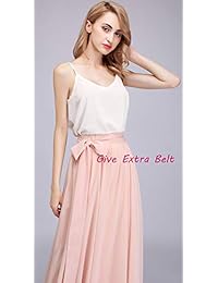 Honey Qiao Maxi falda de gasa para dama, vestido de dama de honor, largo hasta la cintura, largo hasta el tobillo, vestido elástico para dama con cinturón