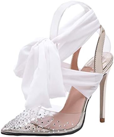 Women's Summer Elegant Rhinestone Satin Soft Dress Shoes Ladies Casual Pointed High Heels Party Evening Cool Feel Shoes QAQ