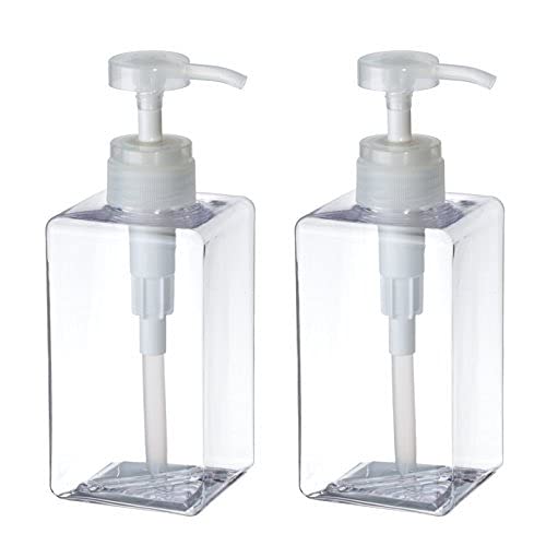 Uviviu Plastic Soap Dispensers for bathroom kitchen,Square Empty Pump Bottle for lotion,shampoo,shower (450ml, Clear)