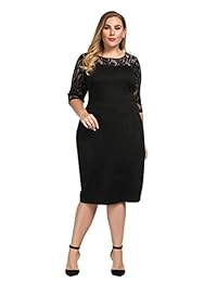 Chicwe Vestido de mujer de talla grande, con encaje floral, hasta la rodilla, para trabajo, informal, fiesta, cóctel