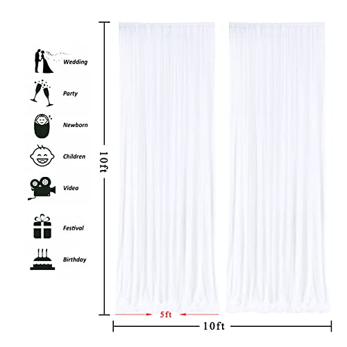 White Sheer Backdrop Curtain for Parties, 10ft X 10ft White Tulle Backdrop Curtain for Wedding Birthday Party Ceremony Fabric Backdrop Drapes for Home Decoration